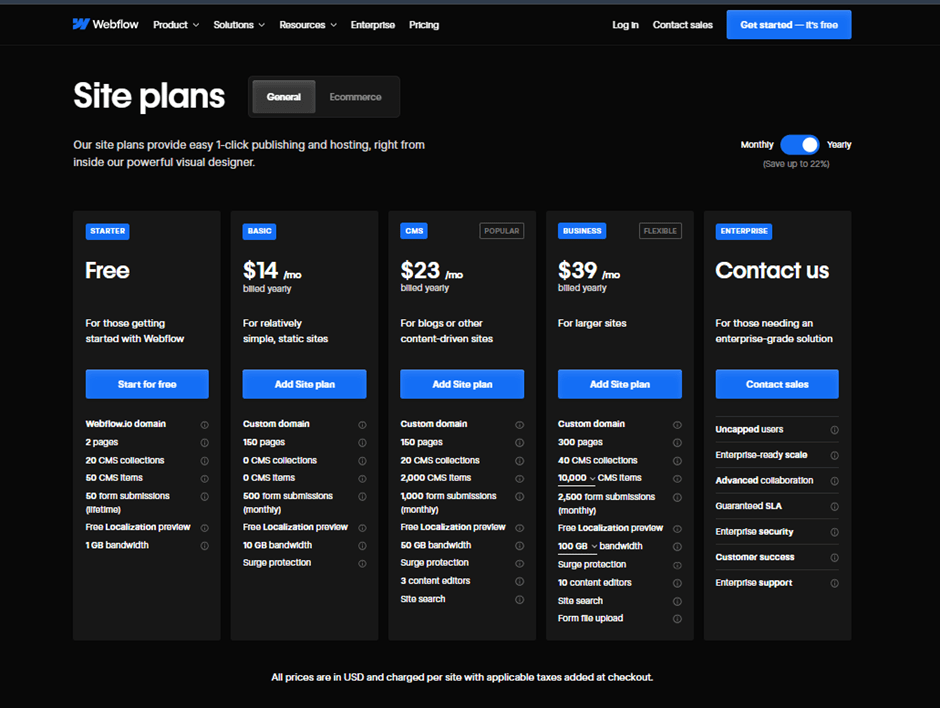 Webflow Site Plans | BigCloudy Blog