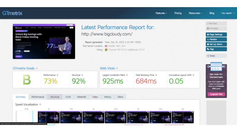 bigcloudy gtmetrix test