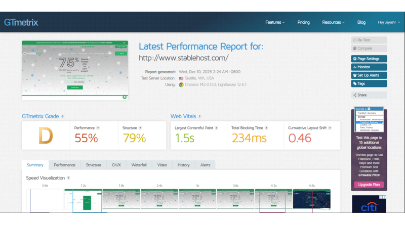 stabelhost gtmetrix test
