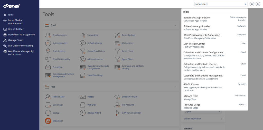 Softaculous Apps Installer option displayed in cPanel dashboard