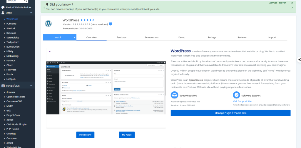 Softaculous Apps Installer option displayed in cPanel dashboard