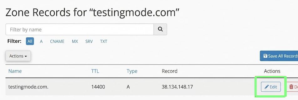 Edit-DNS-record-in BigCloudy-DNS-zone editor.